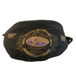 Vintage 1990 WWF Champion Titan Sports Fanny Pack Black Gold Purple